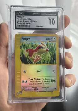 Pokemon 2002 Expedition Pidgey 123/165 Reverse Holo CGC GM 10 - Image 1