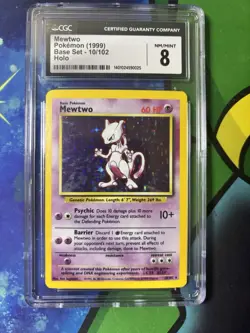 CGC 8 Mewtwo 1999 Base Set 10/102 Holo Pokemon Card - Image 1