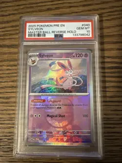 2025 POKEMON PRE EN-PRISMATIC EVOLUTIONS MASTER BALL REVERSE HOLO SYLVEON PSA 10 - Image 1