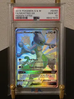 PSA 10 GEM MINT 2019 POKEMON SUN MOON HIDDEN FATES #SV59 FULL ART/MEWTWO GX - Image 1