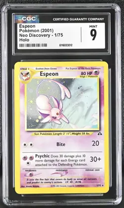 Espeon 1/75 Holo Neo Discovery Pokemon CGC MINT 9 - Image 1