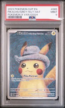 Pokemon Pikachu Van Gogh 085 S&V Promo Hat Grey Felt, PSA 9 - Image 1