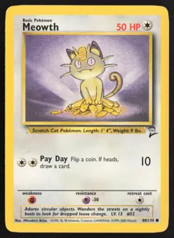 Pokemon TCG | Meowth 80/130 | Common | Base Set 2 | Moderately Played - Image 2