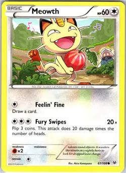 Meowth 67/108 Common Regular Card XY - Roaring Skies Pokemon TCG NM - Image 1
