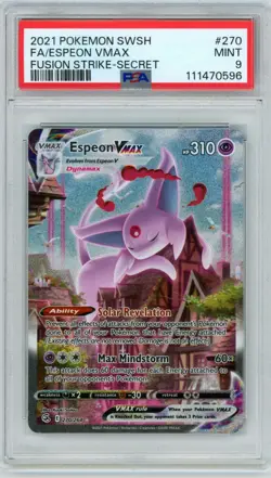 2021 POKEMON SWORD & SHIELD FUSION STRIKE SECRET #270 FULL ART/ESPEON VMAX PSA 9 - Image 1
