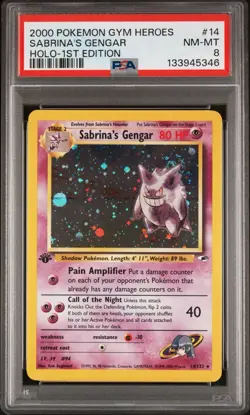Pokemon 2000 Sabrina's Gengar Gym Heroes 1st Edition Holo PSA 8 14/132 - Image 1