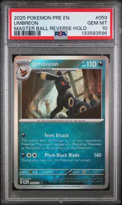 2025 POKEMON PRE EN-PRISMATIC EVOLUTIONS MASTER BALL REVERSE HOLO UMBREON PSA 10 - Image 1