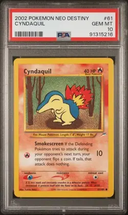 PSA 10 POP 46 Pokemon Cards: 2002 Cyndaquil Neo Destiny: Cyndaquil 61/105: - Image 1