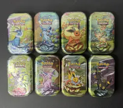 Pokemon TCG Prismatic Evolutions Set of 8 New/Sealed Mini Tins FULL ART SET! NEW - Image 1
