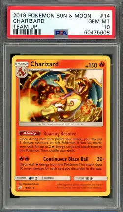 2019 Pokemon Sun & Moon Team Up #14 Charizard - Non Holo - PSA 10 - Image 1