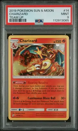 Pokemon Sun And Moon Team Up Charizard Cosmos Holo 14/181 Kanto Tin PSA 9 - Image 1