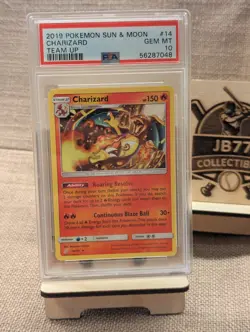 2019 POKEMON SUN & MOON TEAM UP #14 CHARIZARD PSA 10 - Image 1