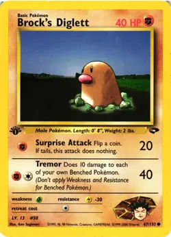 Pokemon TCG Brock's Diglett 67/132 Gym Challenge Regular 1st Edition MP - Image 1