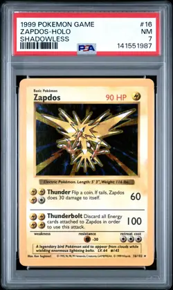 PSA 7 Zapdos Holo 16/102 Shadowless Pokemon Game - Image 1
