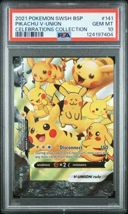 2021 POKEMON SWSH BLACK STAR PROMO CELEBRATIONS COLL #141 PIKACHU V-UNION PSA 10 - Image 1