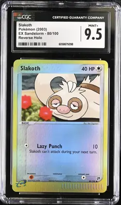 CGC 9.5 MINT+ Slakoth 2003 EX Sandstorm 80/100 Reverse Holo Pokemon Card - Image 1