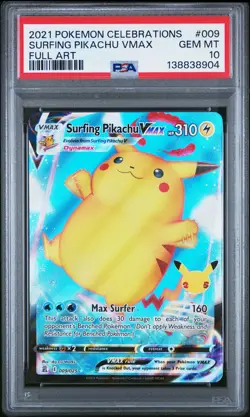 2021 POKEMON CELEBRATIONS #009 FULL ART/SURFING PIKACHU VMAX PSA 10 - Image 1