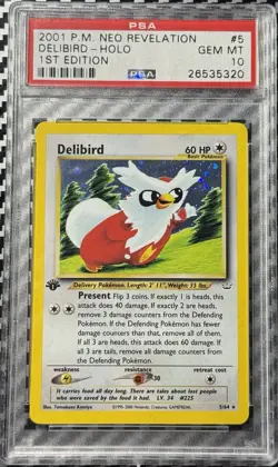 2001 Pokemon 1st Edition Neo Revelation #5 Delibird Holo PSA 10 GEM MINT! Pop 64 - Image 1