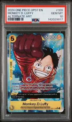 One Piece 2024 Monkey D. Luffy OP07-109 Alternate Art SR OP07 GEM MINT PSA 10 - Image 1