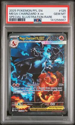 2025 POKEMON PFL EN-PHANTASMAL FLAMES #125 MEGA CHARIZARD X EX PSA 10 - Image 1