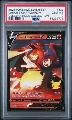 2021 POKEMON SWSH BLACK STAR PROMO 133 LANCE'S CHARIZARD V CELEBRATIONS PSA 10 - Image 1
