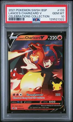 2021 POKEMON SWSH BLACK STAR PROMO CELEBRATIONS COLL LANCE'S CHARIZARD V PSA 10 - Image 1