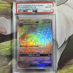 PSA 8 Aerodactyl GX 244/236 – 2019 Pokemon Unified Minds Secret Rare - Image 1