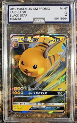 Pokemon 2019 Black Star Promo Hidden Fates Raichu GX SM213 AGS 9 MINT - Image 1