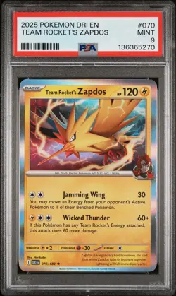 2025 POKEMON DRI EN-DESTINED RIVALS #070 TEAM ROCKET'S ZAPDOS PSA 9 - Image 1