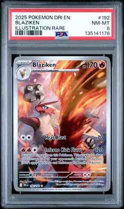 2025 POKEMON DRI EN-DESTINED RIVALS ILLUSTRATION RARE #192 BLAZIKEN PSA 8 - Image 1
