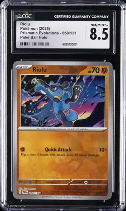 2025 POKEMON PRE EN-PRISMATIC EVOLUTIONS POKE BALL REVERSE HOLO RIOLU CGC 8.5 - Image 1