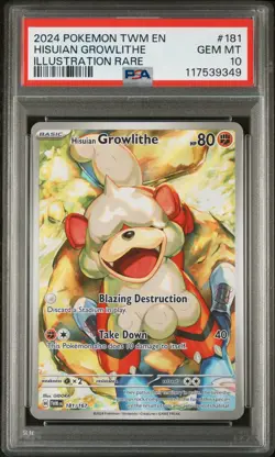 2024 POKEMON TWM EN-TWILIGHT MASQUERADE #181 HISUIAN GROWLITHE PSA 10 - Image 1