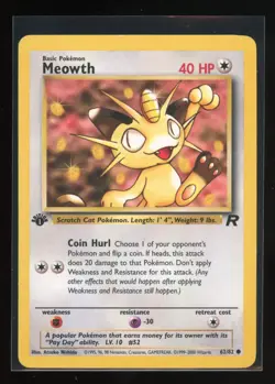 Meowth 62/82 Common Team Rocket Pokemon 1st Edition LP - Image 1