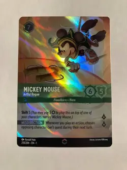 Disney Lorcana Mickey Mouse Artful Rogue 210/204 EN-1 Card "1ST Enchanted!!!" - Image 1