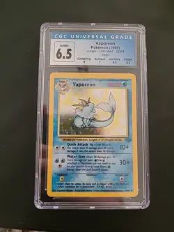 Vaporeon 12/64 Jungle Unlimited Holo Rare CGC 6.5 Ex/NM+ Pokemon TCG - Image 1