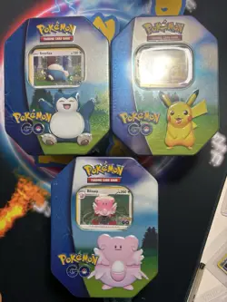 Pokemon TCG Pokemon Go Collector 3x Tins Pikachu Snorlax Blissey Factory Sealed! - Image 1