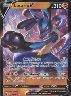 Pokemon TCG - Lucario V 027/073 Holo Rare V Champion's Path - 1047 - Image 1