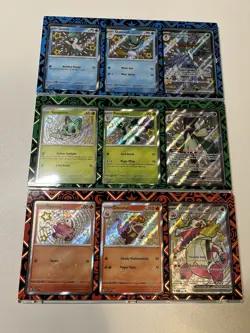 9x SHINY Paldean Starter Set w/ Magnetic FRAME (Textured Full Art) Pokemon Cards - Image 1