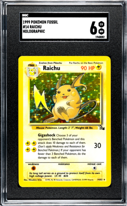 1999 Pokemon Fossil #14 Raichu Holographic SGC 6 EX-MT - Image 1