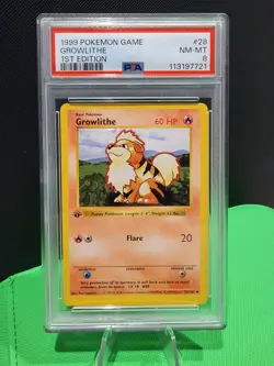 Pokemon TCG Growlithe 028/102 Base Set 1st Edition (Shadowless) Regular PSA 8 - Image 1