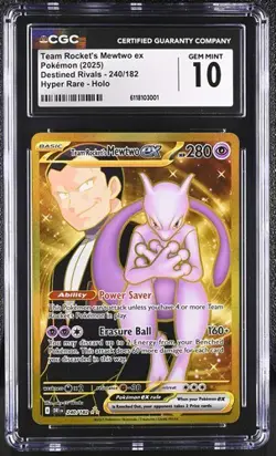 ✨ CGC Pristine 10 Team Rocket's Mewtwo ex 240/182 Destined Rivals Pokemon Card - Image 1