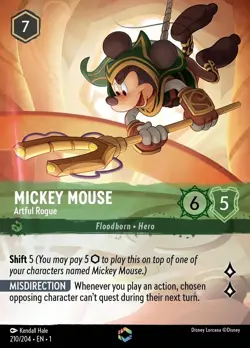 Lorcana Mickey Mouse - Artful Rogue - 210/204 - Enchanted - Holofoil, Light Play - Image 1