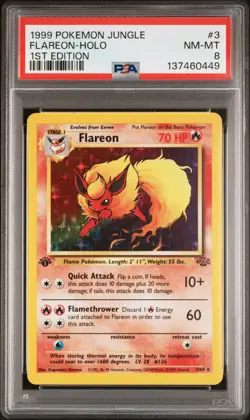1999 POKEMON JUNGLE 1ST ED #3 FLAREON-HOLO PSA 8 - Image 1