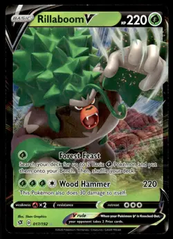 Pokemon TCG SWSH02: Rebel Clash #017/192 Rillaboom V NM - Image 1