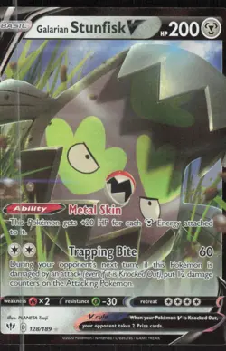 Pokemon TCG SWSH03: Darkness Ablaze #128/189 Galarian Stunfisk V NM - Image 1