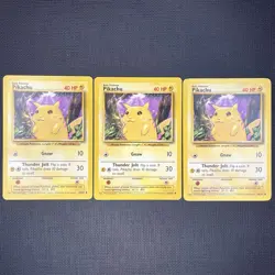 3x Pikachu Yellow Cheeks Pokemon Base Set #58/102 WotC Vintage 1999 NM/LP+ - Image 1