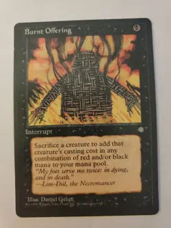 MTG Magic The Gathering Card Burnt Offering Interrupt Black Ice Age 1995 - Image 1