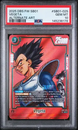2025 DRAGON BALL SUPER CARD GAME FUSION WORLD MANGA BOOSTER 01 VEGETA PSA 10 - Image 1