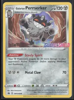 Pokemon TCG | Galarian Perrserker SWSH008 | STAFF Promo | SWSH Black Star | NM - Image 2