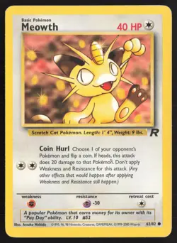 Pokemon TCG | Meowth 62/82 | Common | Team Rocket | Moderately Played - Image 2